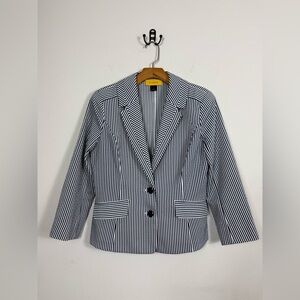 St. John Navy and White Striped Blazer Jacket Professional Work wear Sz 8